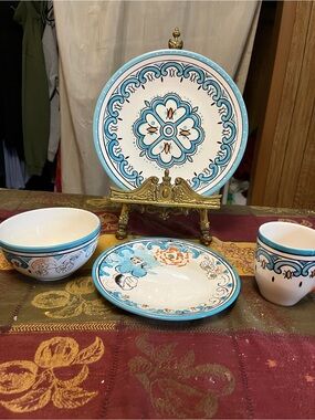 Threshold Turquoise and White Floral Ceramic Dinnerware Set